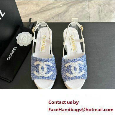 Chanel Tweed & Patent Calfskin Sandals G45555 Blue 2024